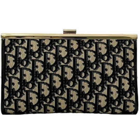 Christian Dior Clutch Bag Navy Blue Beige Trotter Leather Blue Handbag - Picture 1 of 9